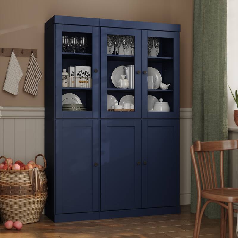 Palace Imports 100% Solid Wood 48.5" Pantry Cabinet with Clear Glass, Shaker Doors, 2-Drawers and Adjustable Shelves