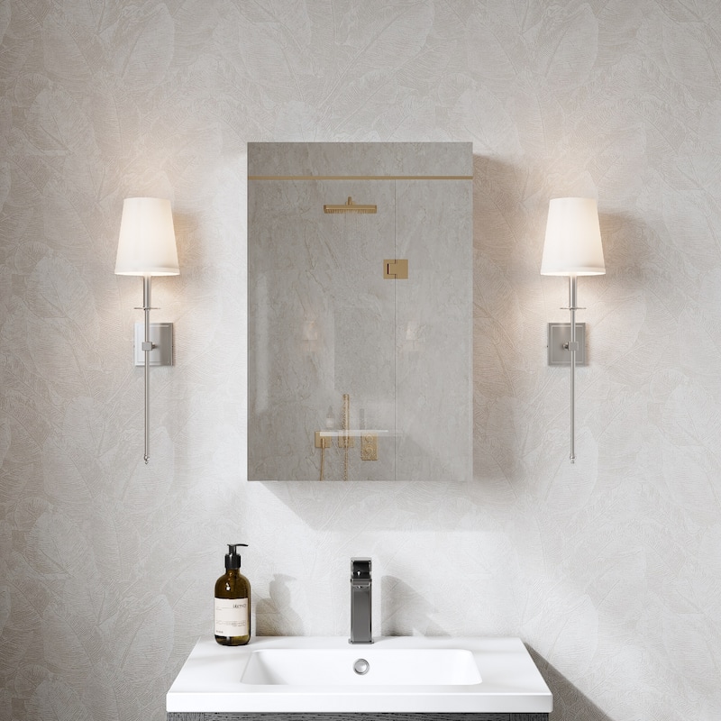 Recessed or Surface Wall Mount Bathroom Medicine Cabinet With Adjustable Glass Shelves