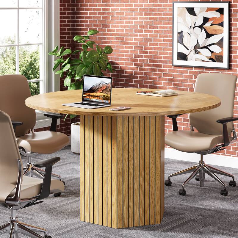 Round Conference Table, 47-Inch Wood Modern Meeting Table