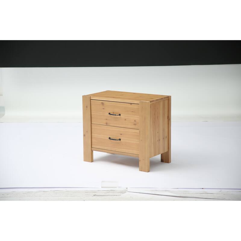 Solid Wood Nightstand with 2 Drawers - Natural Oak-1PC