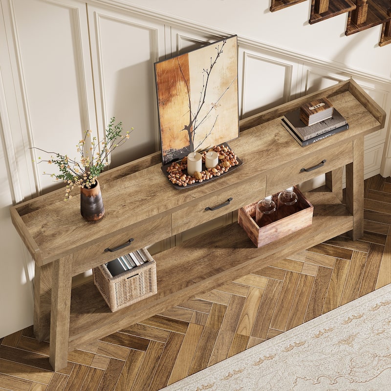 70.9-Inch Sofa Console Table with 3 Drawers, 2-Tier Entryway Table
