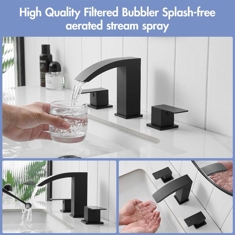 Black Dual Handle 3 Holes Waterfall Bathroom Faucet