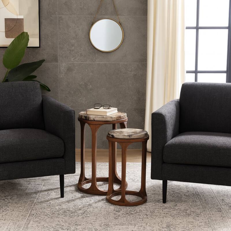 Wood Modern Round Side Tables Set of 2 - Ivory, 20/23 in. - 14.25" x 14.25" x 23.25"