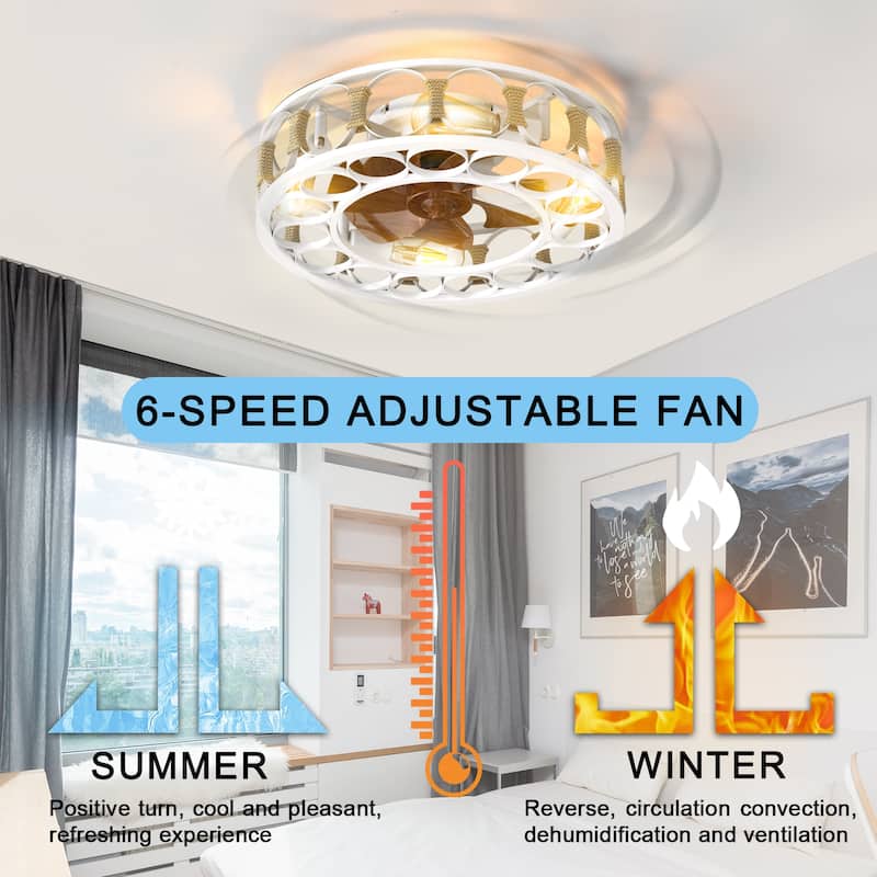 20" White Modern Flush Mount Ceiling Fan with Light and Remote - 19.7 in. D x 19.7 in. W x 6.1 in. H