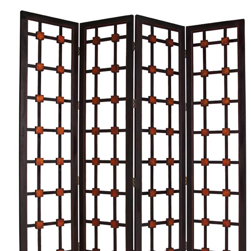 Wooden 4 Panel Screen with Modern Cosmopolitan Design, Black and Red
