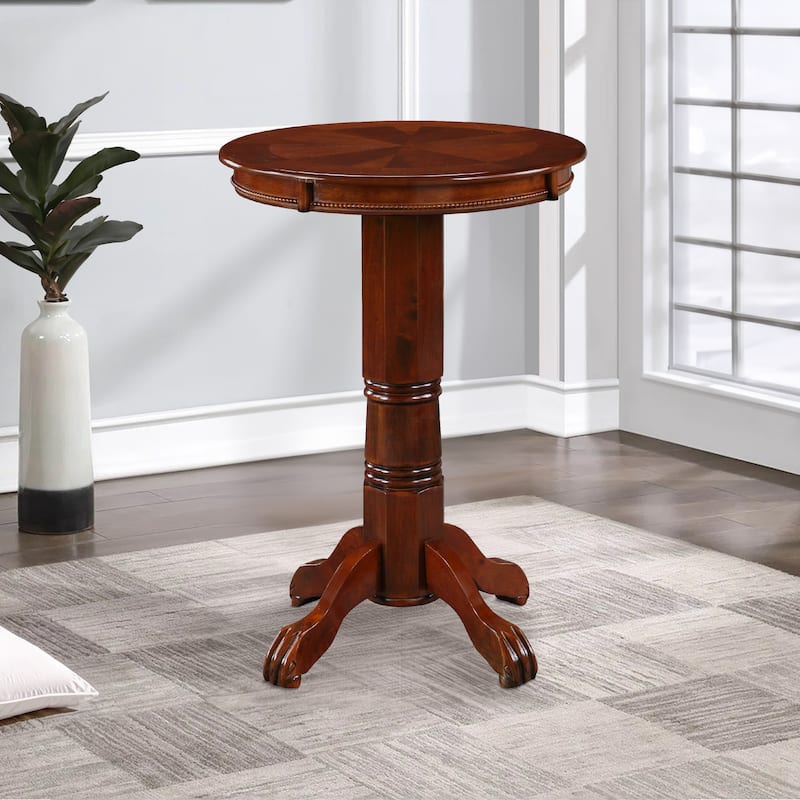 Ava 42 Inch Wood Pub Bar Table, Sunburst Design, Carved Pedestal, Light Natural Cherry - Light Natural Cherry