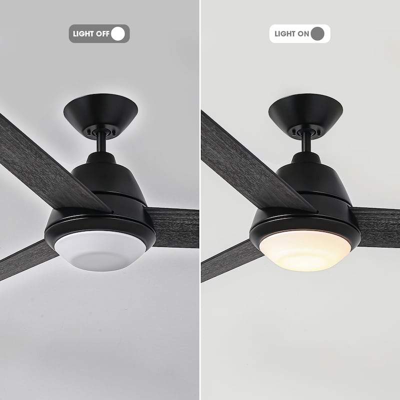 52-inch Modern Black Wooden Ceiling Fan with LED Light and Remote