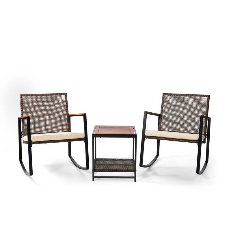 Made4Home Vianna 3-Piece Solid Acacia Wood Patio Rocking Set - Brown