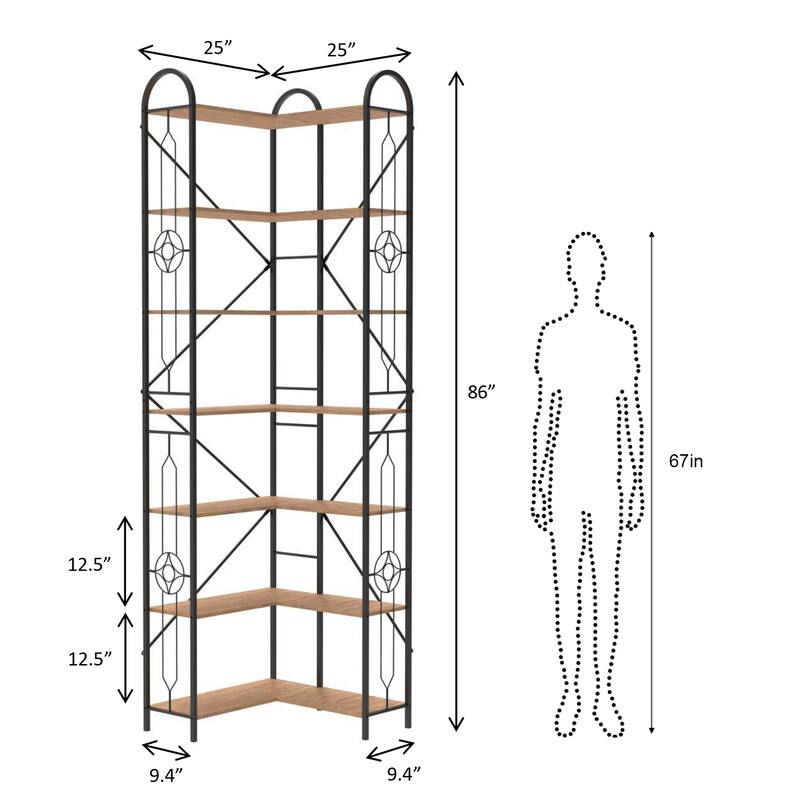 7 Shelf Bookcase, Modern High Bookcase, Thickened iron frame and thickened laminate composition - 25.04" W × 25.04" D × 86.02" H