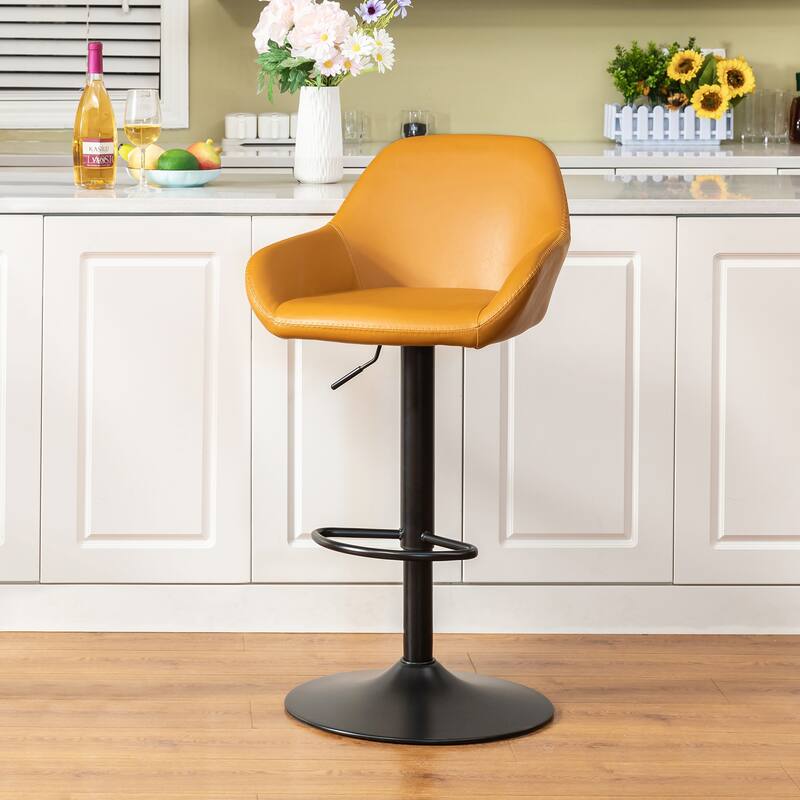 Glitzhome Mid-Century Height Adjustable Faux Leather Swivel Counter Bar Stools