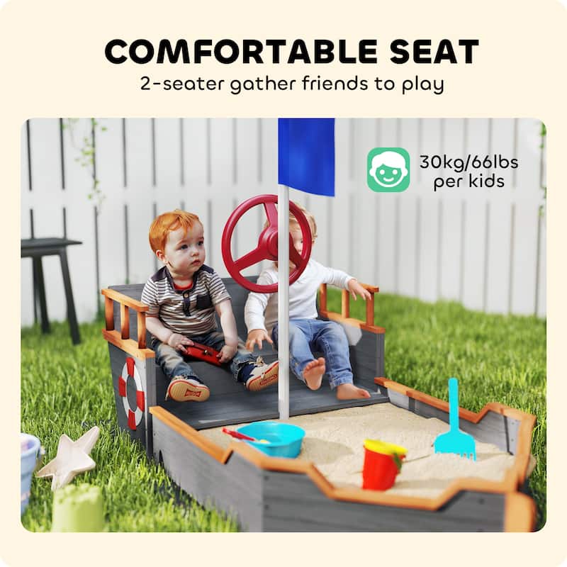 Outsunny Large Outdoor Kids Sandbox Backyard Toy, Cedar Wood Sandbox