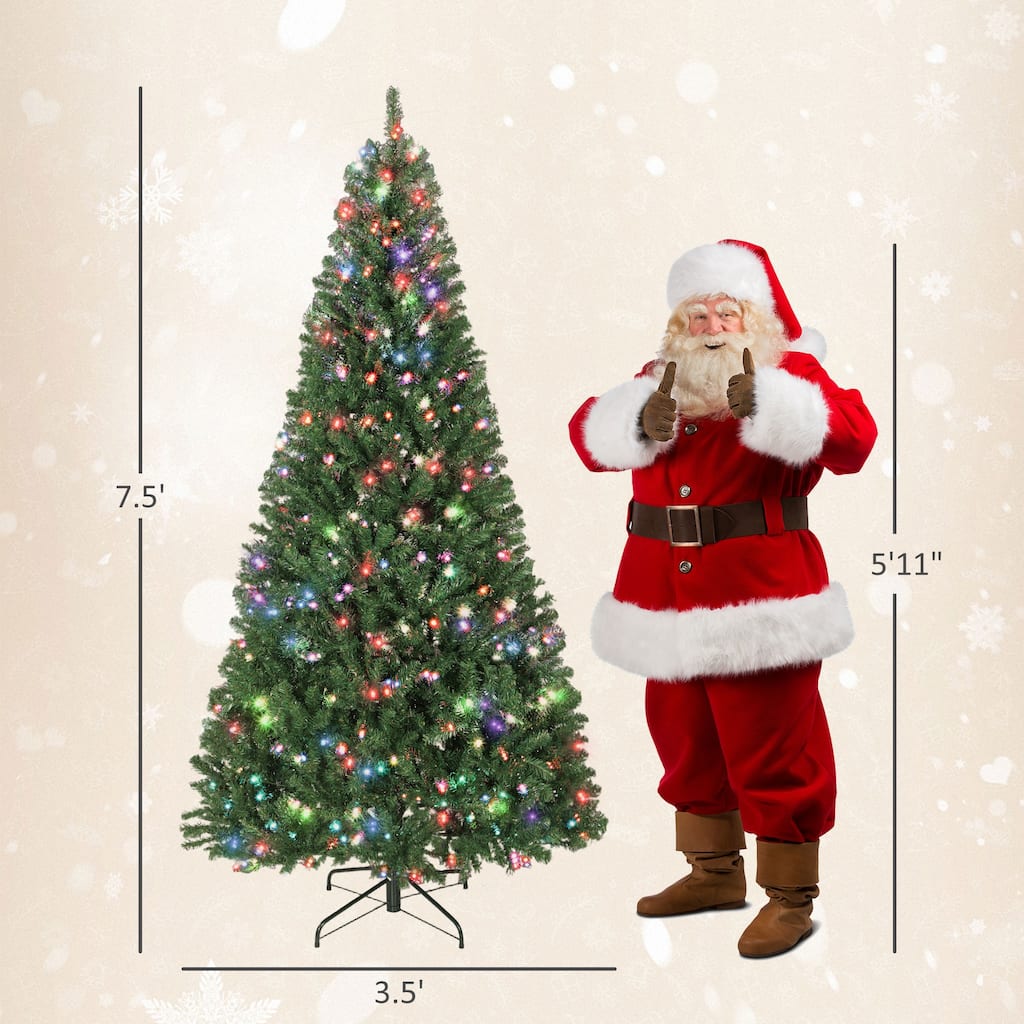 HOMCOM 7.5ft Prelit Xmas Tree: Dimmable RGB, 6 Modes, Remote, Timer, Metal Stand, Green