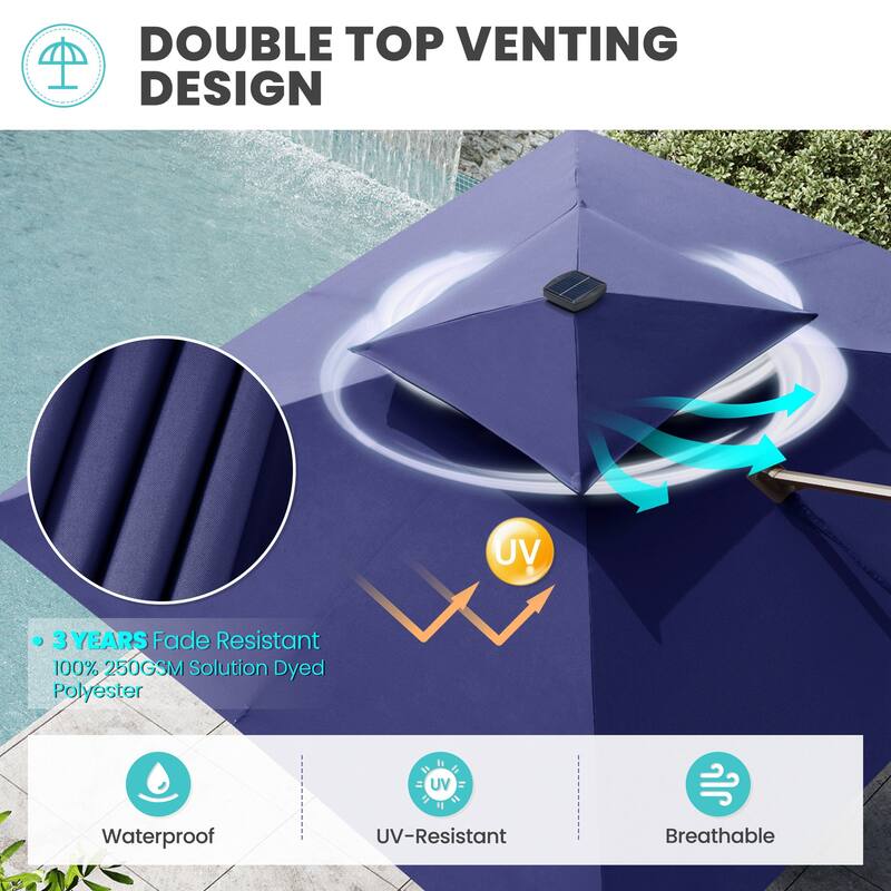 11 FT Outdoor Solar Powered LED Patio Cantilever Umbrella Double Top Square Umbrella