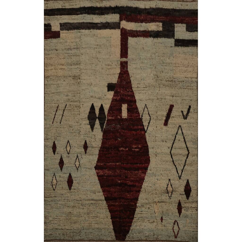 Hand Knotted Oriental 100% Wool Carpet Modern Tribal Beige & Ivories Moroccan Area Rug - 9' 10'' X 8' 0''
