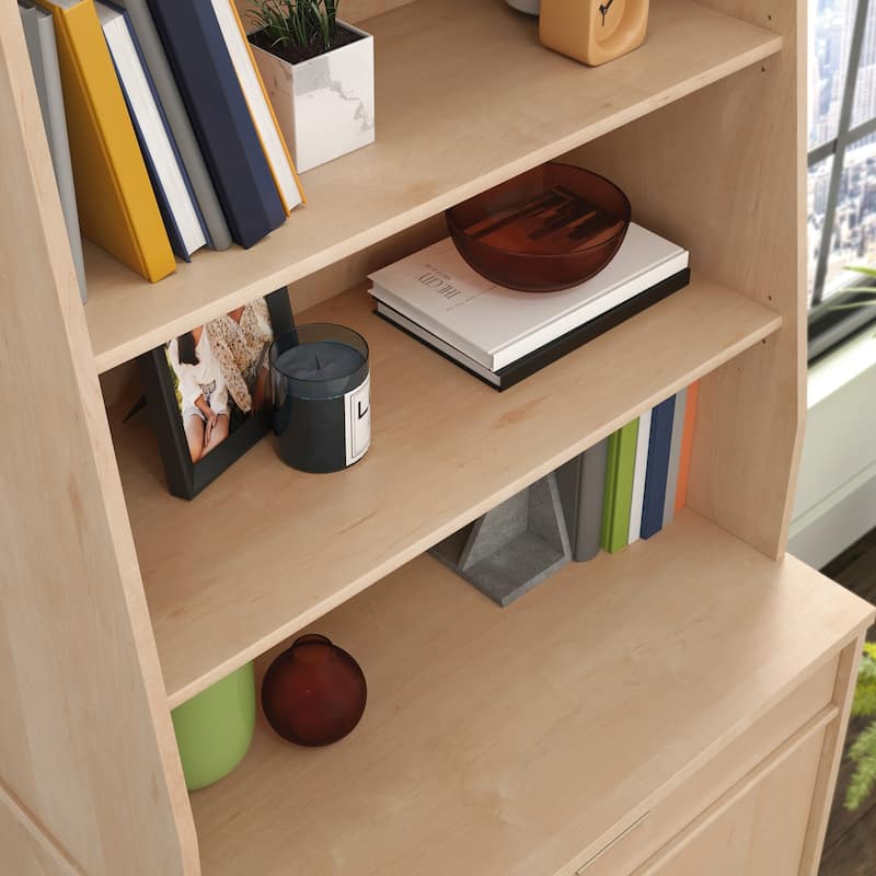 Wood Library Hutch with Adjustable Shelves, Brown - 29.37" W x 14.49" D x 34.21" H