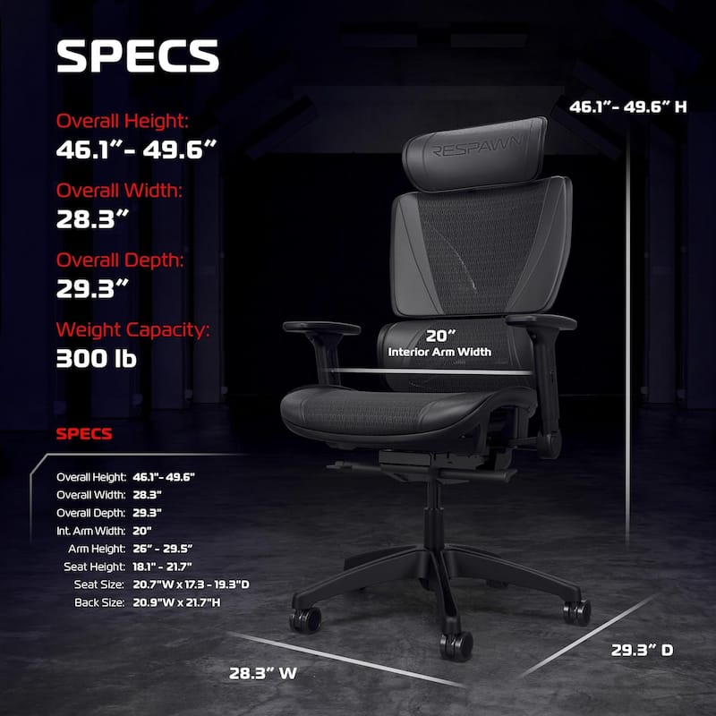 RESPAWN SPECTER Ergonomic Mesh Office Chair, High Back Home PC Computer Desk Gaming Chair