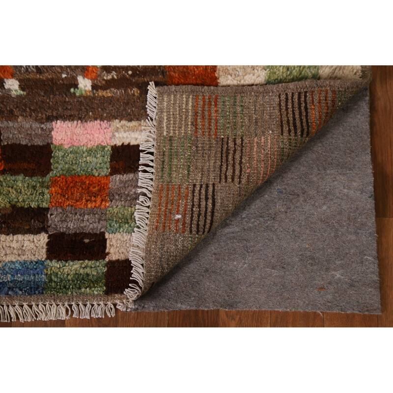Hand Knotted Oriental 100% Wool Carpet Tribal Checkered Brown Moroccan Area Rug - 9' 10'' X 6' 10''