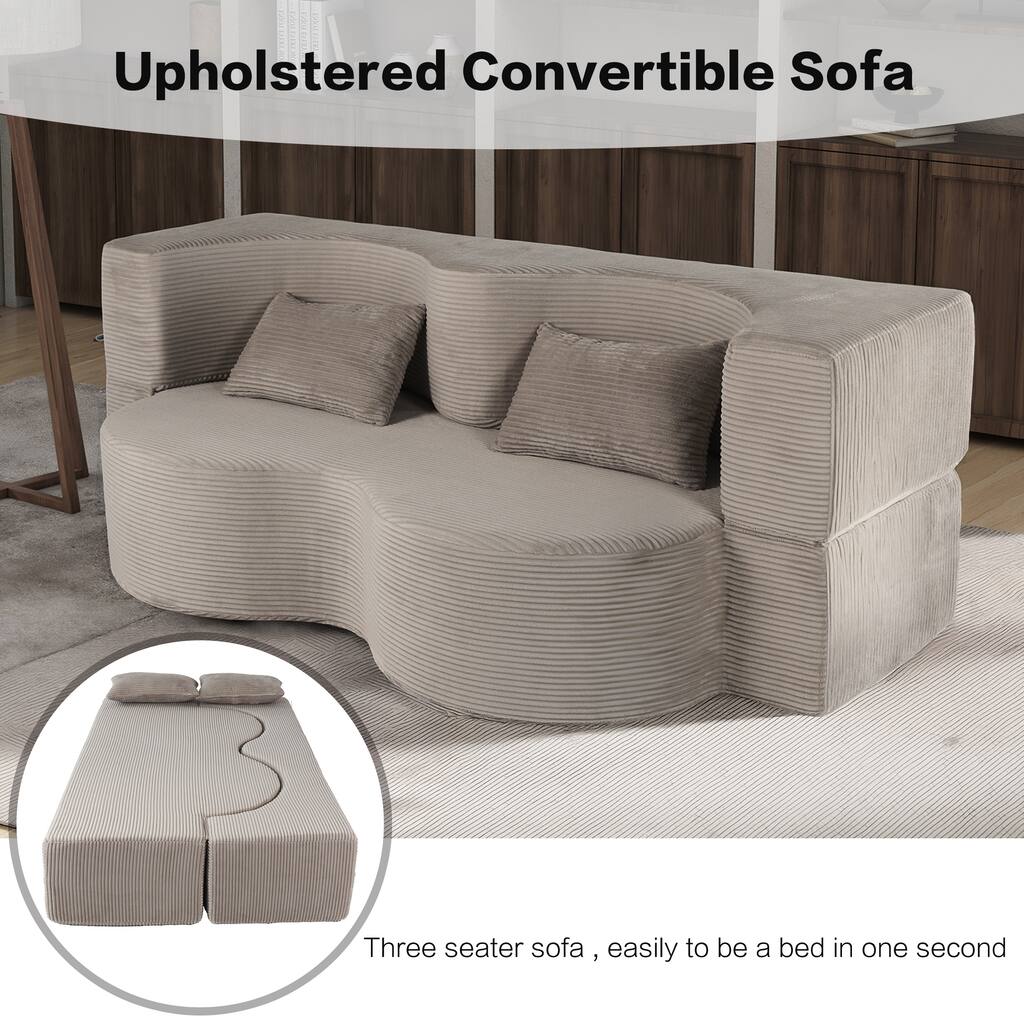 2-in-1 Foldable Sofa Bed, Convertible Sleeper Sofa Couch, Upholstered Cloud Couch Loveseat Recliner Sofa with 2 Pillows