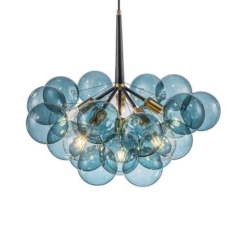 Glam Art Deco Cluster Glass Globe Blue Bubble Chandelier