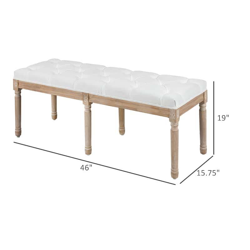 Cream White Upholstered Seat Decorative Bench with Button Tufting, Practical Hallway Bench Bedroom End of Bed Leisure Bench