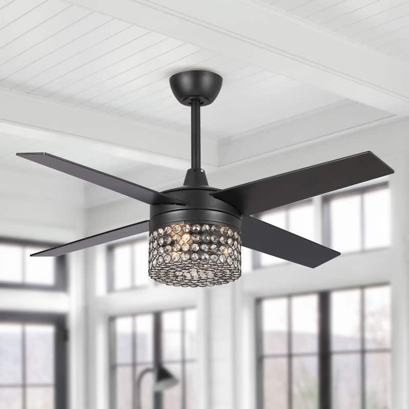 48" Modern Black Crystal Chandelier Ceiling Fan with Light Kit and Remote - 48 in. W X 48 in. D X 17 in. H
