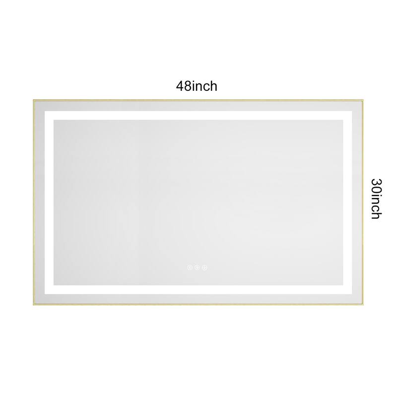 48 x 30 Inch LED Bathroom Mirror with Front and Backlight, Wall Mounted Vanity Mirror with Aluminum Frame, Anti-Fog