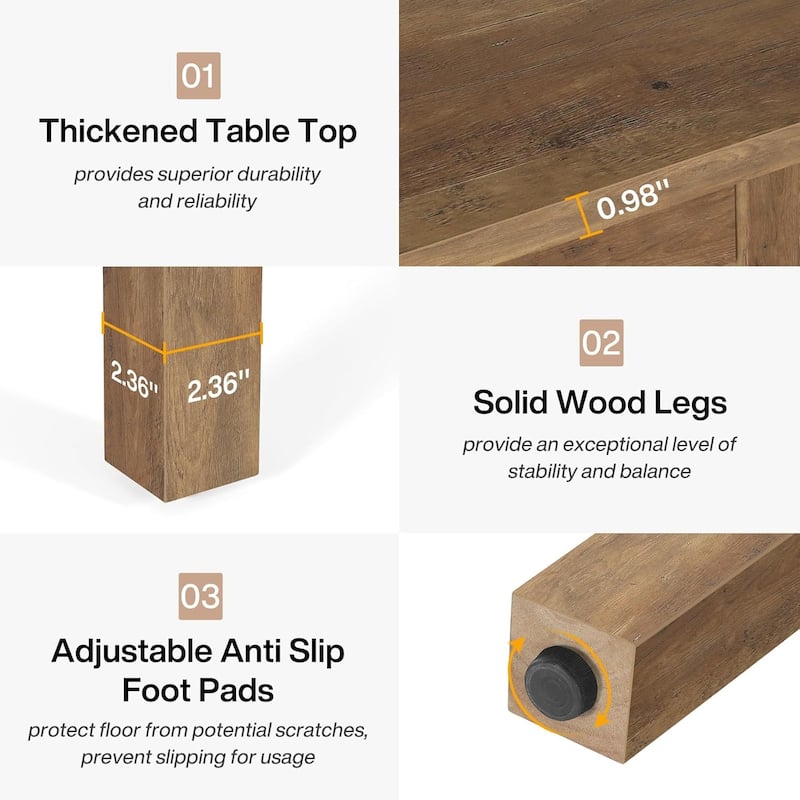 Square Wood Dining Table, Farmhouse Kitchen Table for Living/Dining Room