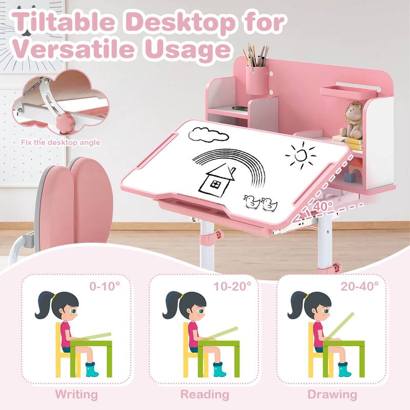 Costway Kid’s Study Desk & Chair Set with Tilt Desktop, Pen Holder & - See Details