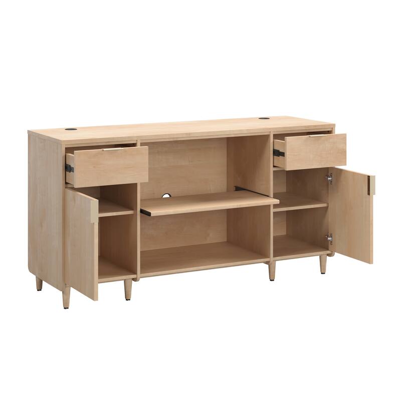 Wood Credenza with Large Surface, Maple - 59.06"W x 18.5"D x 30.39"H