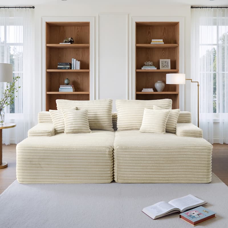 Upholstered Cloud Sectional Couch No Assembly Required L-Shape Chaise with Pillow - White-SET - Symmetrical