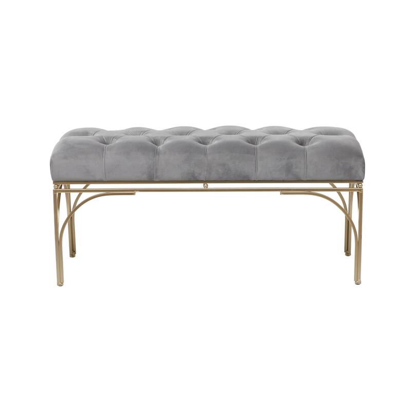 White, Black or Gray Velvet Tufted Home Bench with Gold Metal Legs