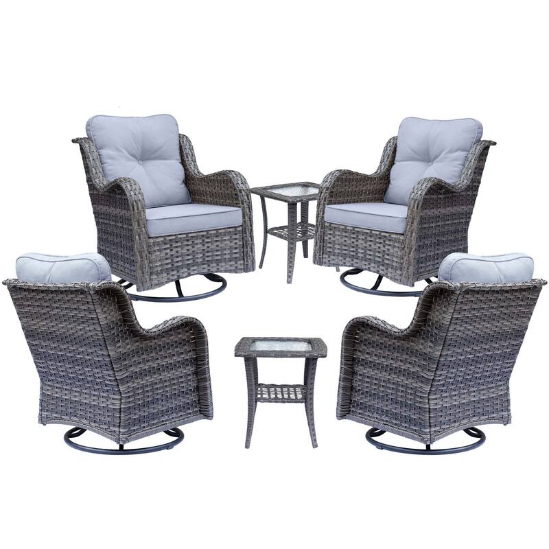 Gray Rattan Outdoor Patio Conversation Sets with Swivel Rocker Chairs