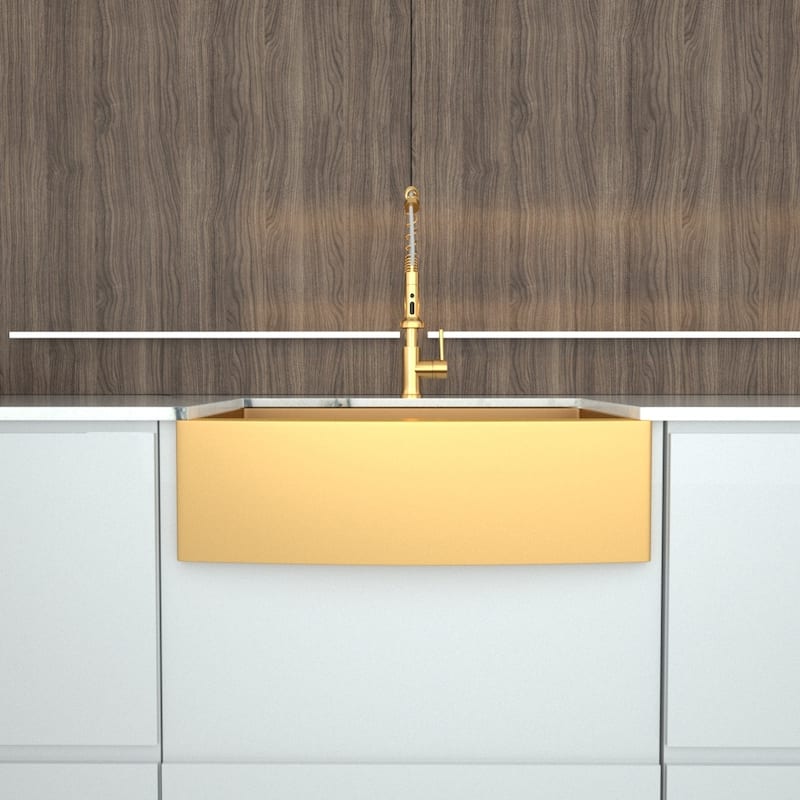 36-inch Farmhouse Kitchen Sink Gold Apron Front 16 Gauge Stainless Steel Deep Single Bowl Kitchen Farm Sinks - 36*21*10 inch