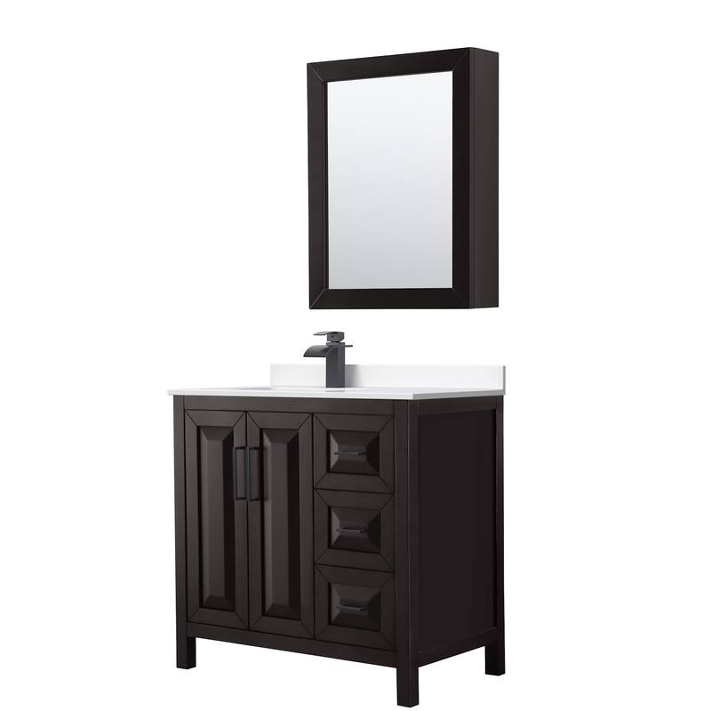 Wyndham Collection WCV252536S-Left-VCA-MED Daria 36" Free Standing - Dark Espresso / White Cultured Marble Top / Matte