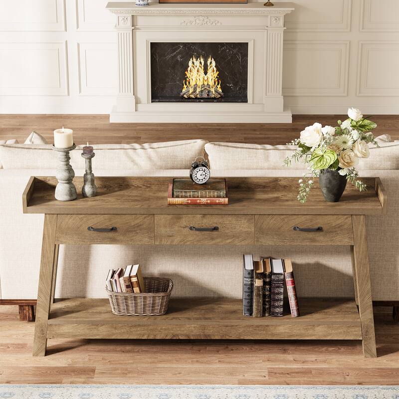 70.9-Inch Sofa Console Table with 3 Drawers, 2-Tier Entryway Table