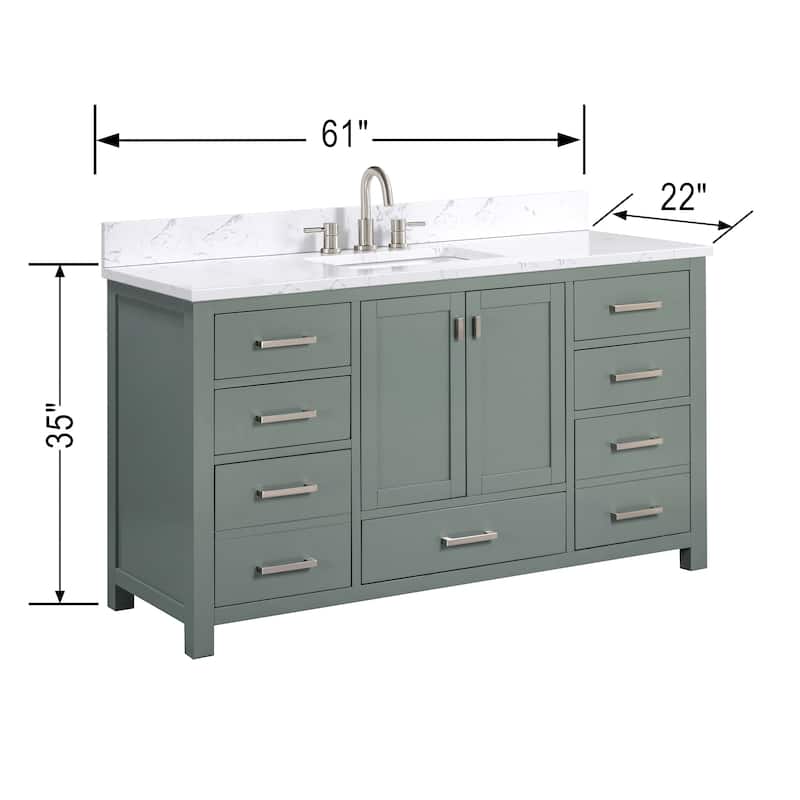 Avanity Modero 60 in. Single Sink Bathroom Vanity with Engineered Stone Top - 61"W x 22"D x 35"H