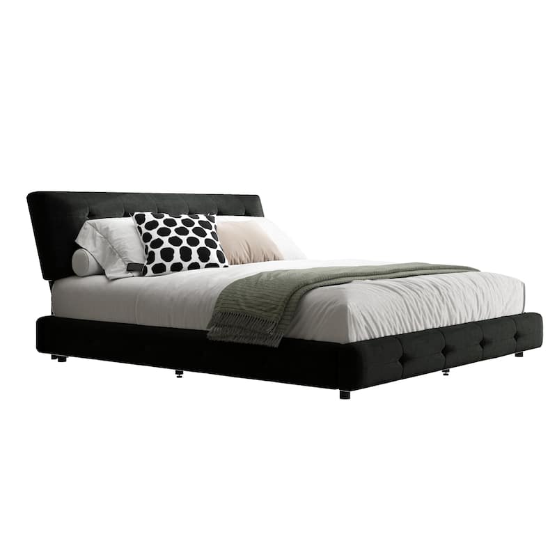 King Size Bed Frame,Tufted Headboard with Extra-Large Ultra-Soft Cloud Pillow Design,Chenille Platform Bed