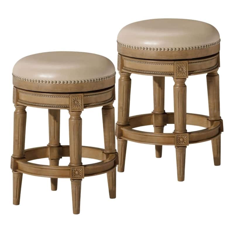 Maven Lane Pullman Backless Swivel Kitchen Stool - Set of 2 - Weathered Oak Vegan Leather - Counter Height