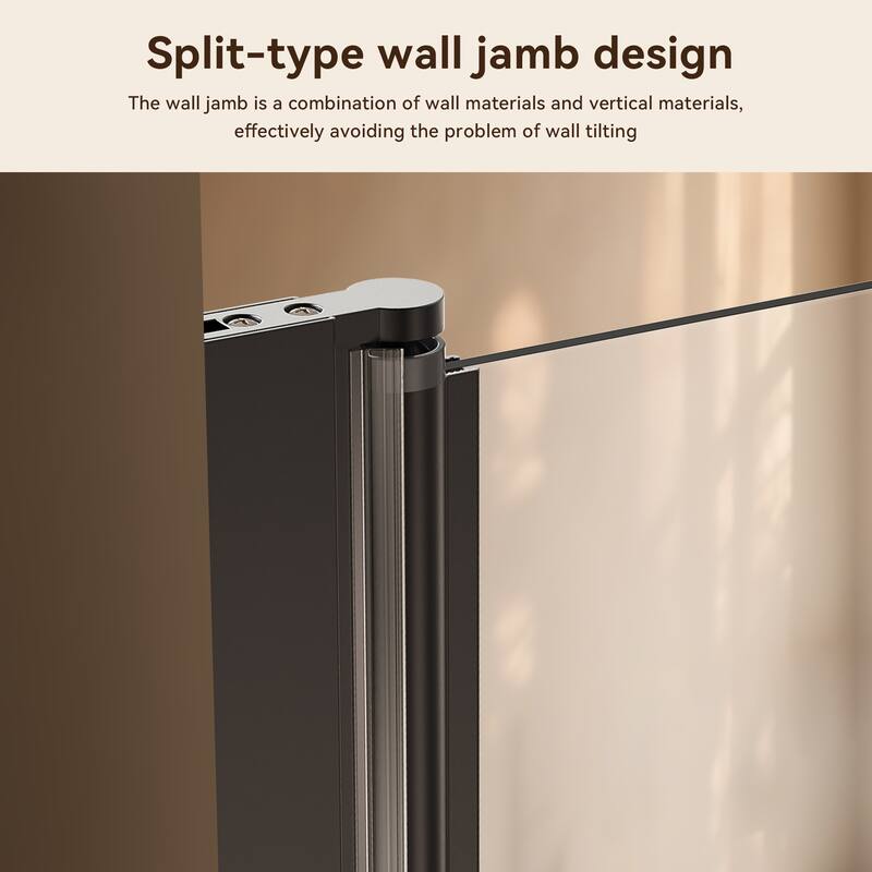 34" W x 58" H Frameless Folding Pivot Bathtub Shower Door, 1/4" Tempered Glass, Matte Black, Bifold Reversible Panel - 34x58"