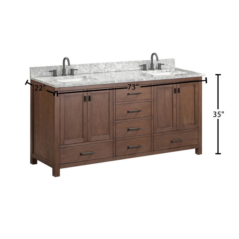 Avanity Modero 72 in. Double Sink Bathroom Vanity with Carrara Marble Top - 73"W x 22"D x 35"H