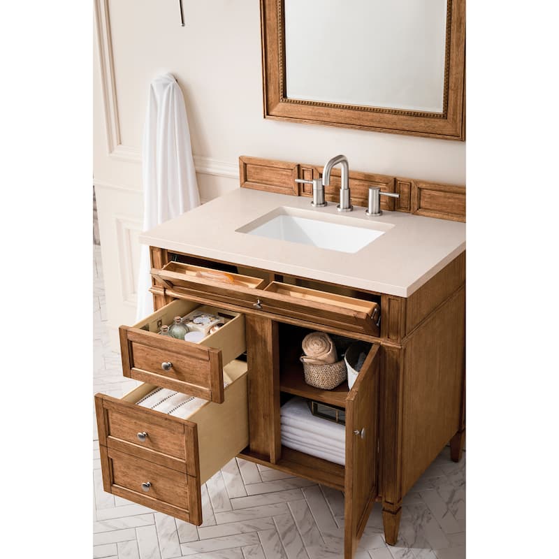 James Martin Vanities Brittany 36" Single Vanity, Saddle Brown - Eternal Marfil Quartz