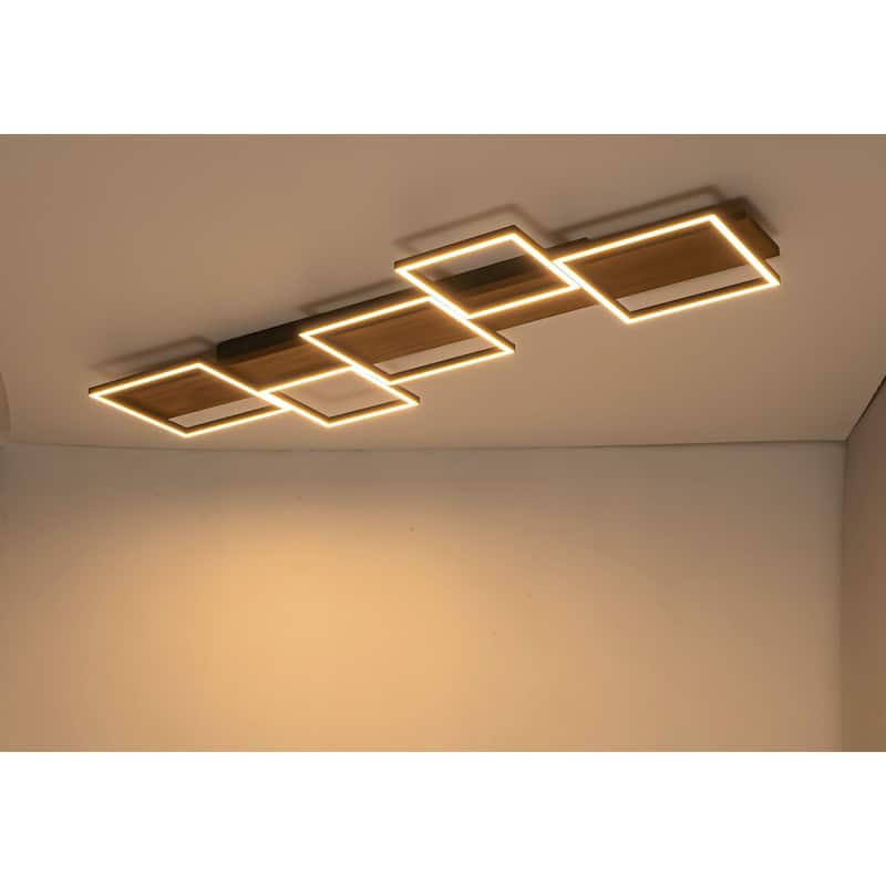 Integrated LED Rectangle Wood Semi Flush Mount Ceiling Light for Hallway Foyer - 5-light 47.2"