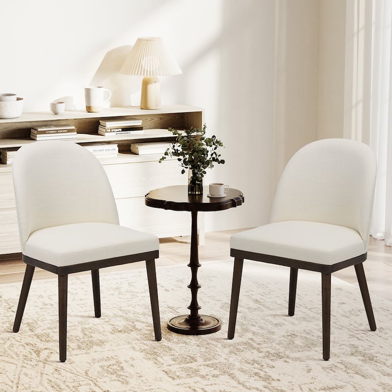 Upholstered Fabric Dining Chairs with Curved Backrest - Set of 2 - Beige