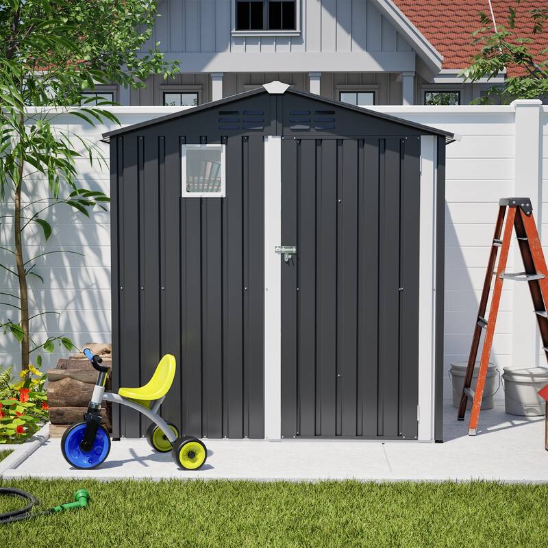 Metal Outdoor Storage Shed 6FT x 4FT, Steel Utility Tool Shed Storage House , Metal Sheds Outdoor Storage