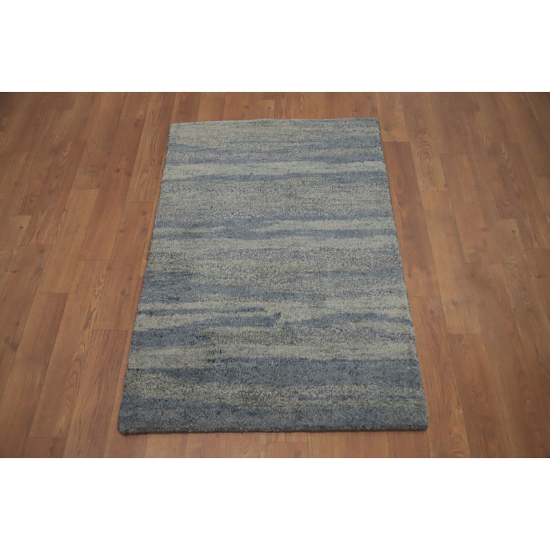 Hand Knotted Oriental 100% Wool Carpet Modern Abstract Greys & Charcoal Gabbeh Area Rug - 3' 2'' X 2' 2''