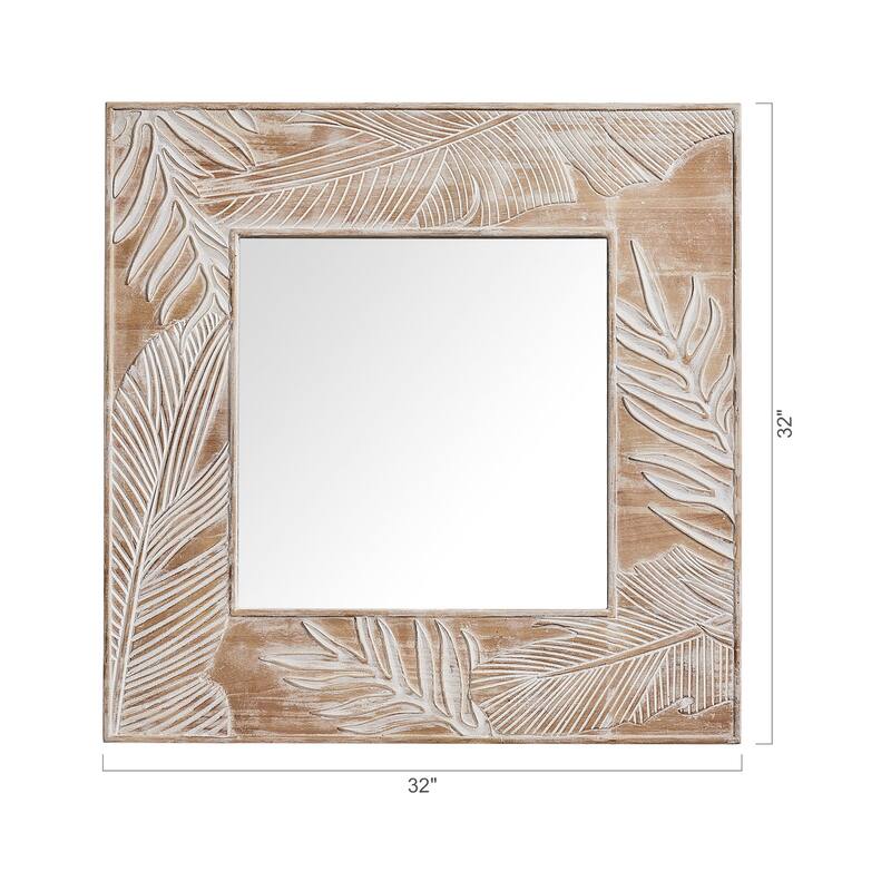Rustic Wooden Framed Wall Mirror, Natural Wood Accent Mirror - 1.2 in. D x 32 in. L x 1.2 in. W x 32 in. H