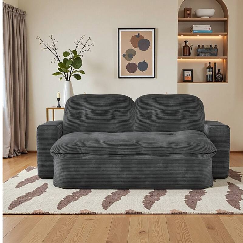Oversized Loveseat Recliner Sofa, 2-in-1 Convertible Floor Sofa Bed, 3-Seat Sleeper Sofa with Adjustable Armrest