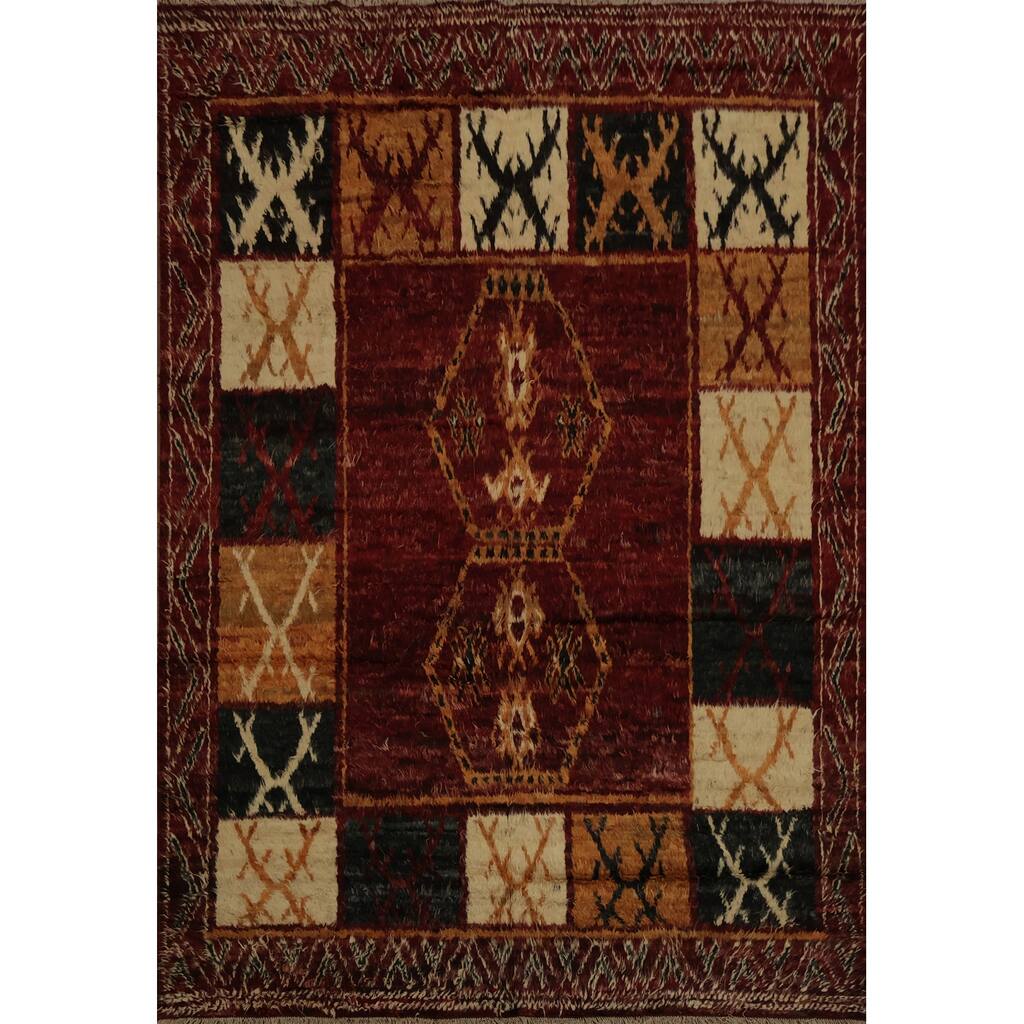Hand Knotted Oriental 100% Wool Carpet Modern Tribal Red Moroccan Area Rug - 10' 2'' X 8' 2''