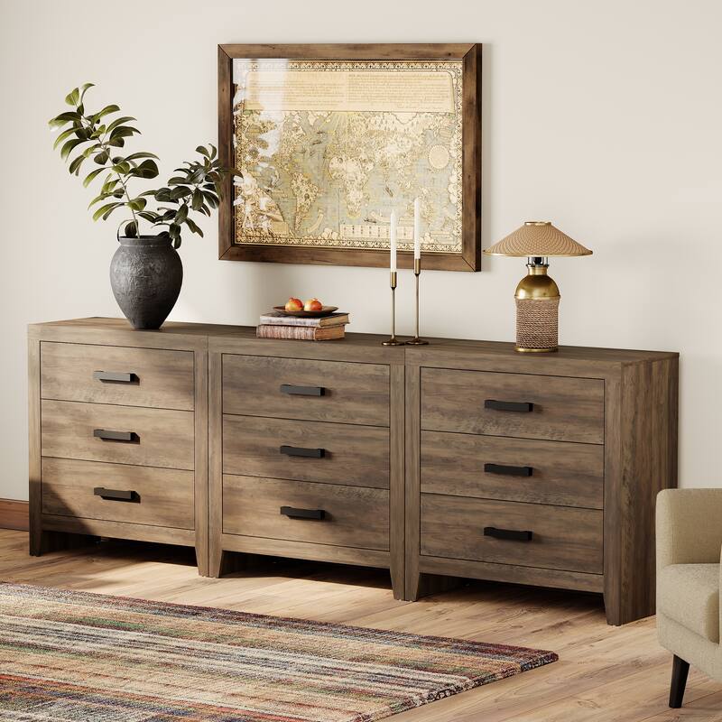 WAMPAT Farmhouse 3-Drawer Dresser, Wooden Chest of Drawers, Modern Storage Organizer & Nightstand for Bedroom, Living Room