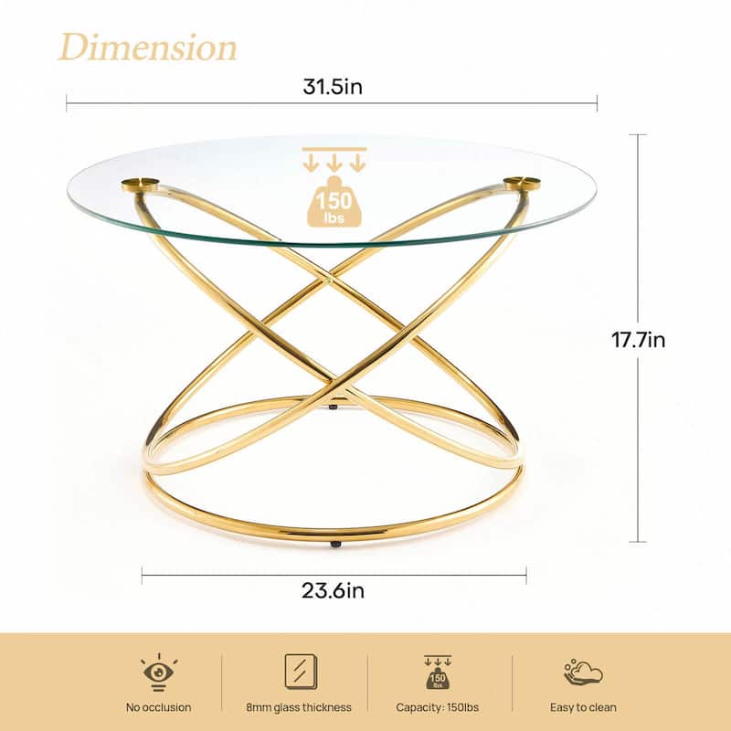 Tempered Glass Top Round Coffee Table with Metal Base